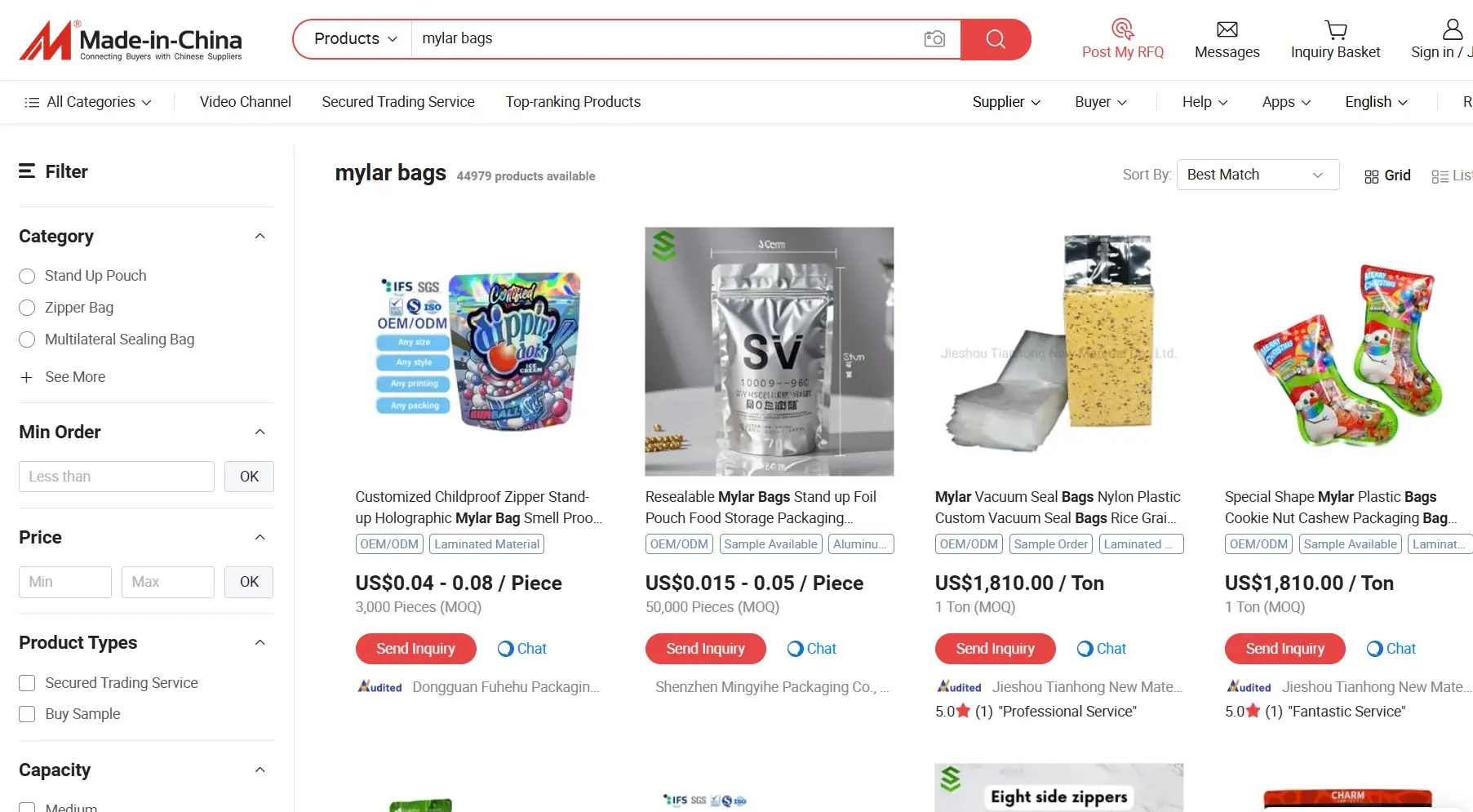 made in china mylar bags